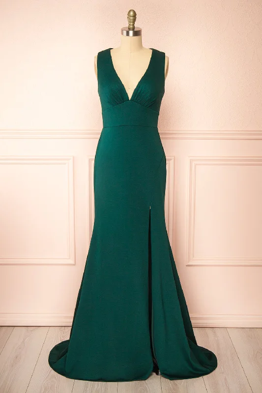 Diaz Green | Maxi Dress w/ Train Designer Wear On Sale