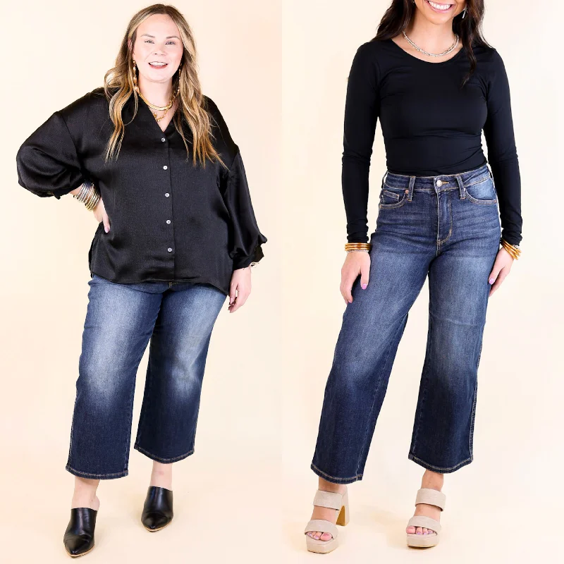 Judy Blue | Sleek Statement Tummy Control Cropped Wide Leg Jean in Dark Wash Hot Styles