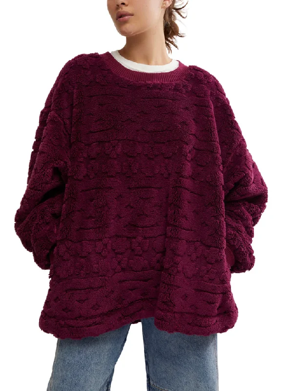 Free People Cable Knit Sweatshirt - BERRY COMBO Graceful Cut