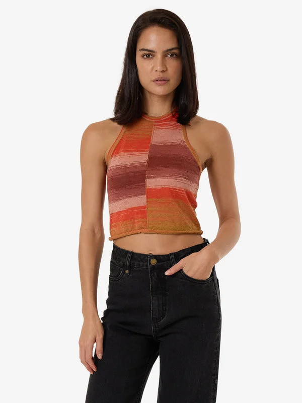 THRILLS Rise Knit Halter Top - BERRY Seasonal Clearance