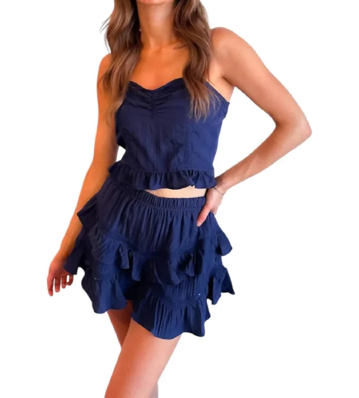 Snappy Ruffled And Lace Shorts In Navy Parisian Effortless Chic Style