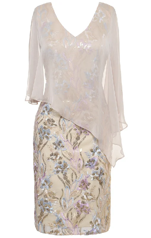 Embroidered Sheath Dress with Chiffon Overlay Bodice Style Revolution