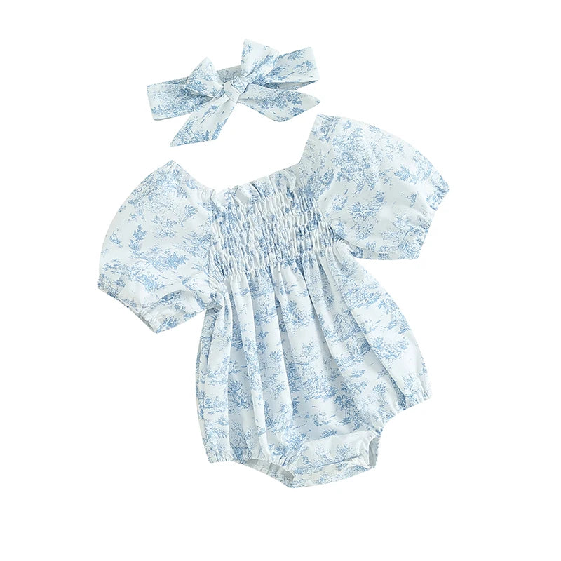 BLUE FIELDS Smocked Romper Comfortable Chic