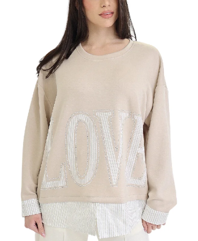 'LOVE' Stripe & Crystal Top Trendy Threads