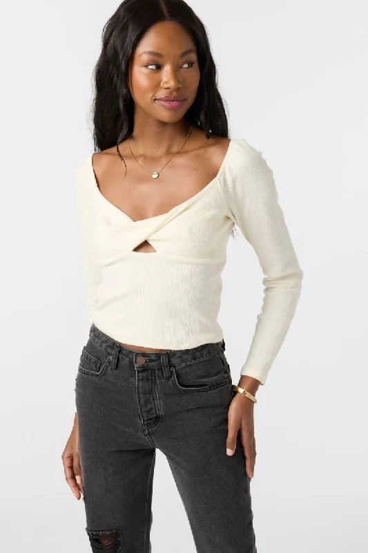 ONeill KRISTINA LONG SLEEVE TOP - WINTER WHITE Feminine Elegant