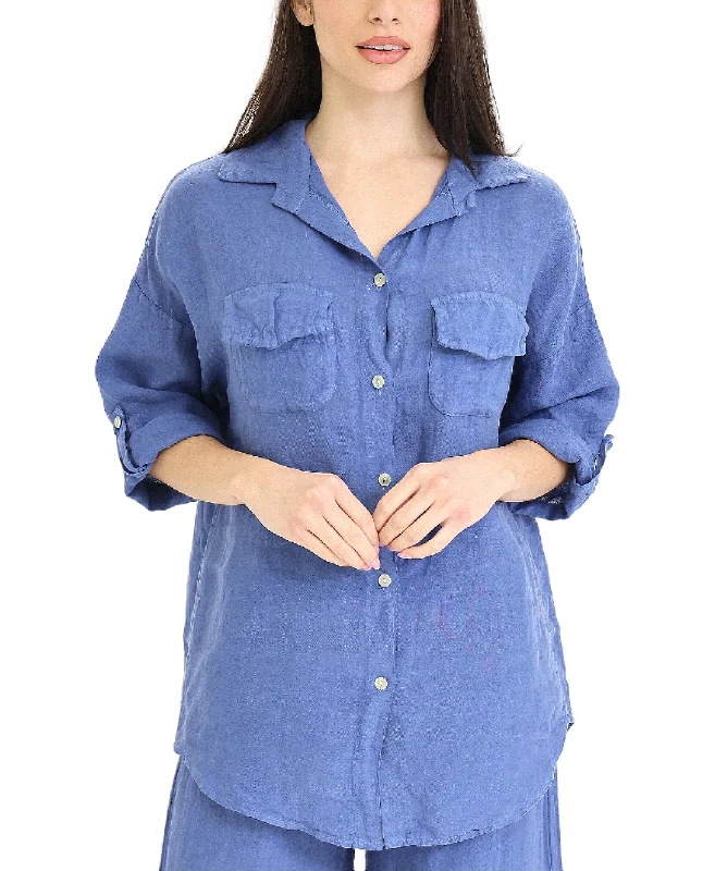 Linen Button Front Shirt Versatile Style Wardrobe