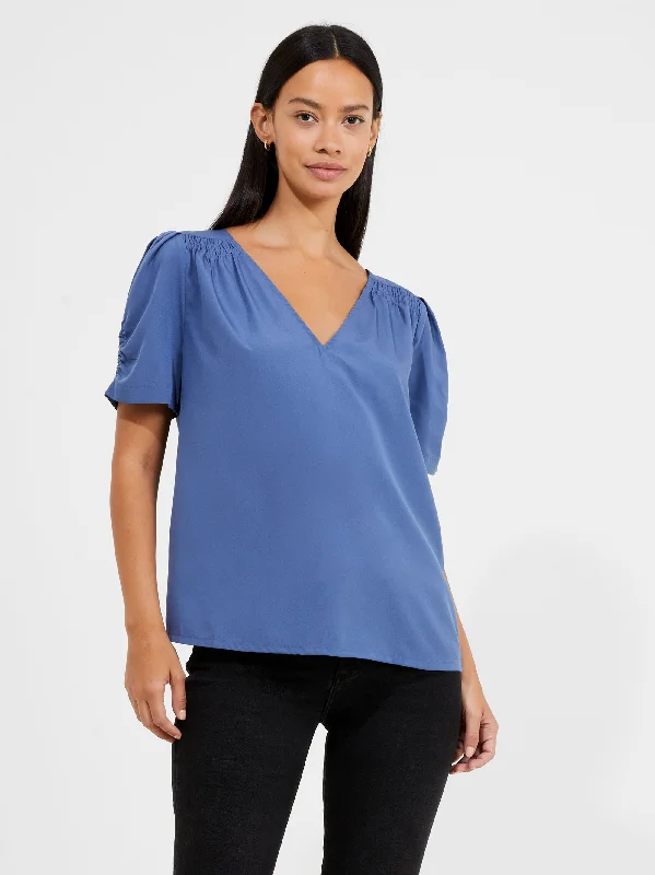 Crepe Recycled V Neck Smocked Top Flash Sales