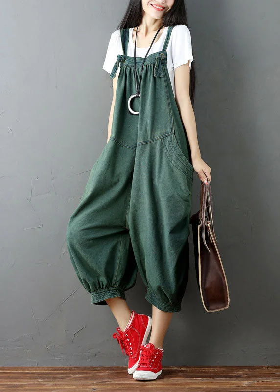 Women Green Wrinkled Patchwork Denim Jumpsuit Pants Summer Special Occasion Wear