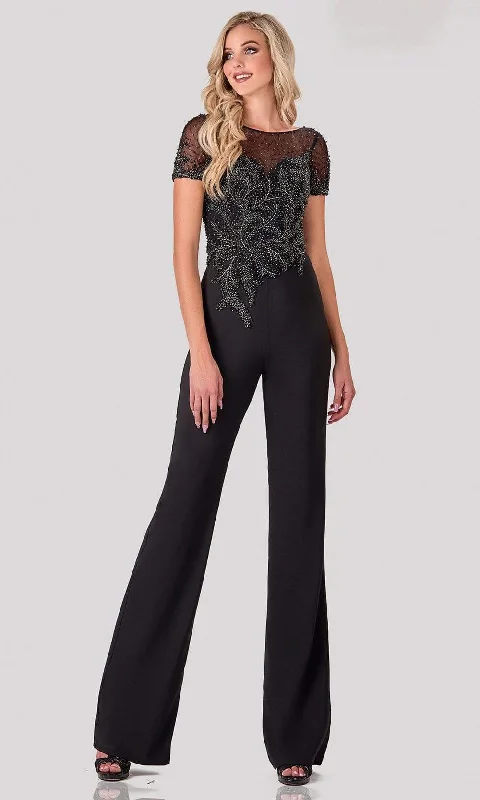 Terani Couture - 2027E2940 Beaded Bodice Short Sleeve Jumpsuit Artful Design