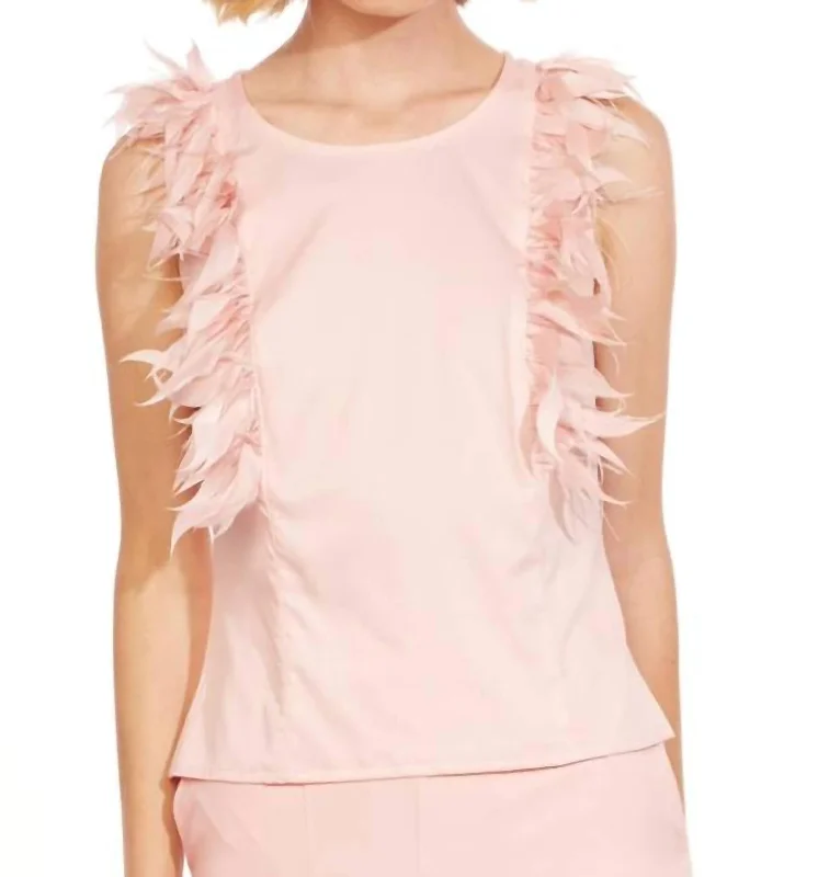 Feather Top In Pink Trendy Women's Wear