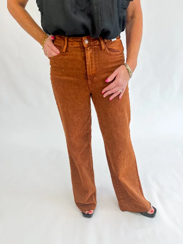 [Judy Blue] Retro Wide Leg Jean-Pumpkin Spice Durable Fashion Picks