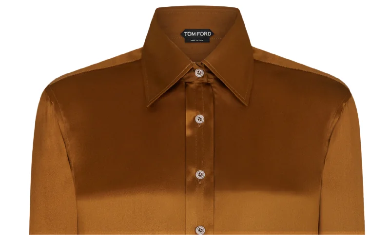 Tom Ford Womens Charmeuse Silk Shirt In Desert Brown Forward Trendsetter