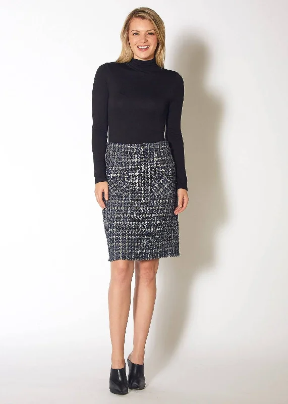 Women's High Rise Pencil Skirt in Navy Tweed Fashion Forward, Function First