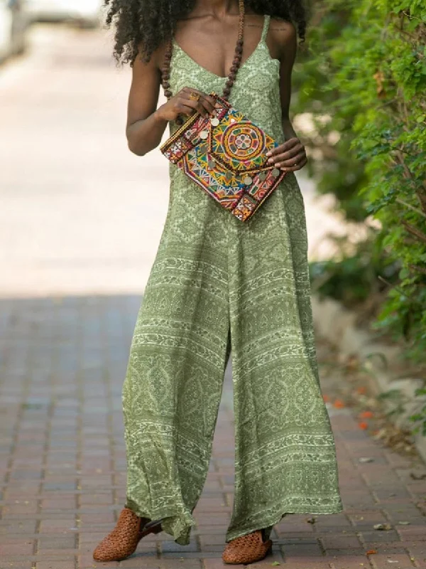 Boho Cotton-Blend V Neck Jumpsuit One-Pieces Bold Fashion