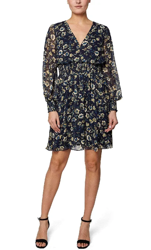 Laundry HU05D37 - Floral Printed Long Sleeve Cocktail Dress Stylish Looks