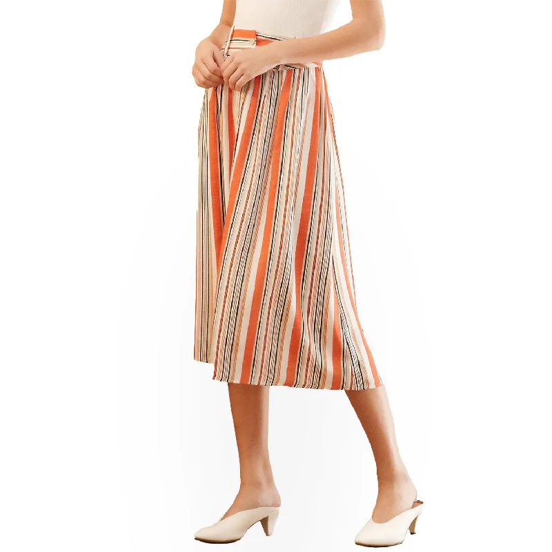 Women's Multi Stripe Button Front Midi Skirt Vibrant Femme Fashion