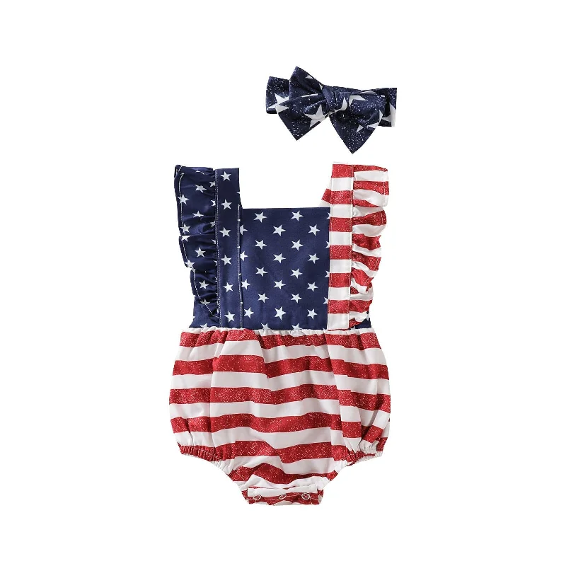 USA Ruffle Romper with Headband Save On Classic Elegant Styles