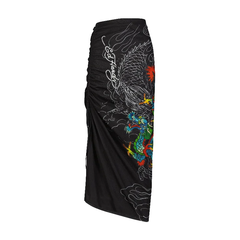 Dragon Print Mesh Maxi Skirt Flash Sales