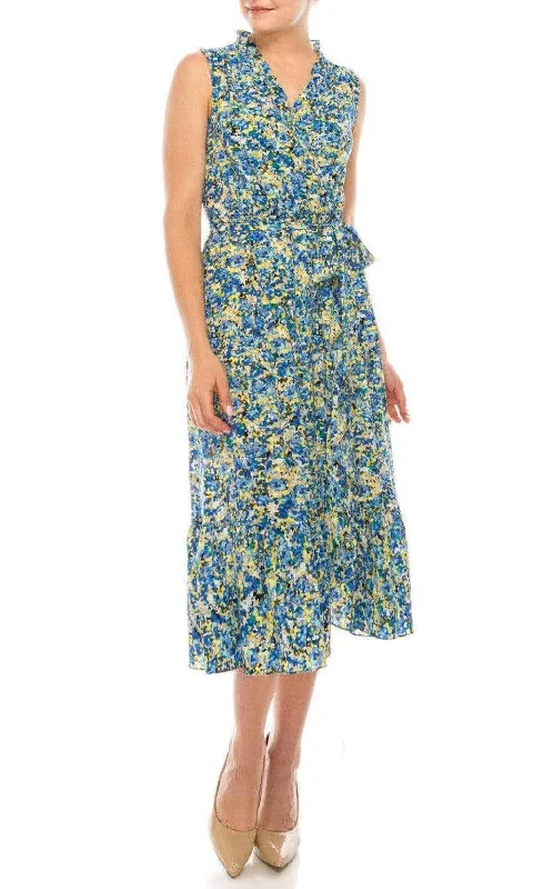 London Times - T5325M V Neck Floral A-Line Dress Eclectic Style Wardrobe