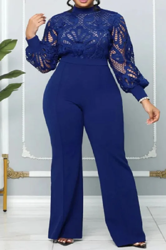 Solid Color Lace Patchwork Commuting Jumpsuit Urban Sophistication