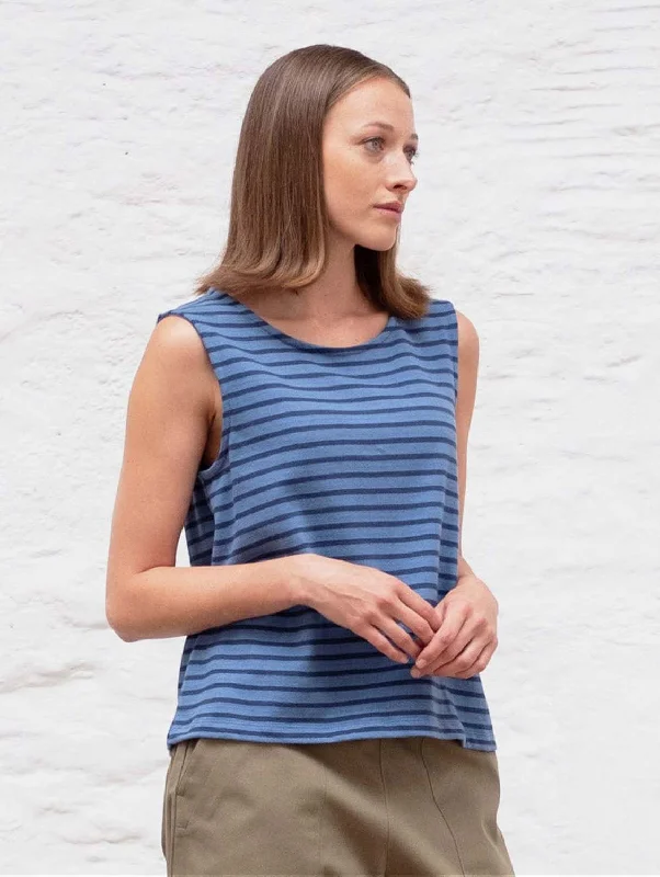 Alma Organic Cotton Striped Top | Blue Stripe Fashion Sale