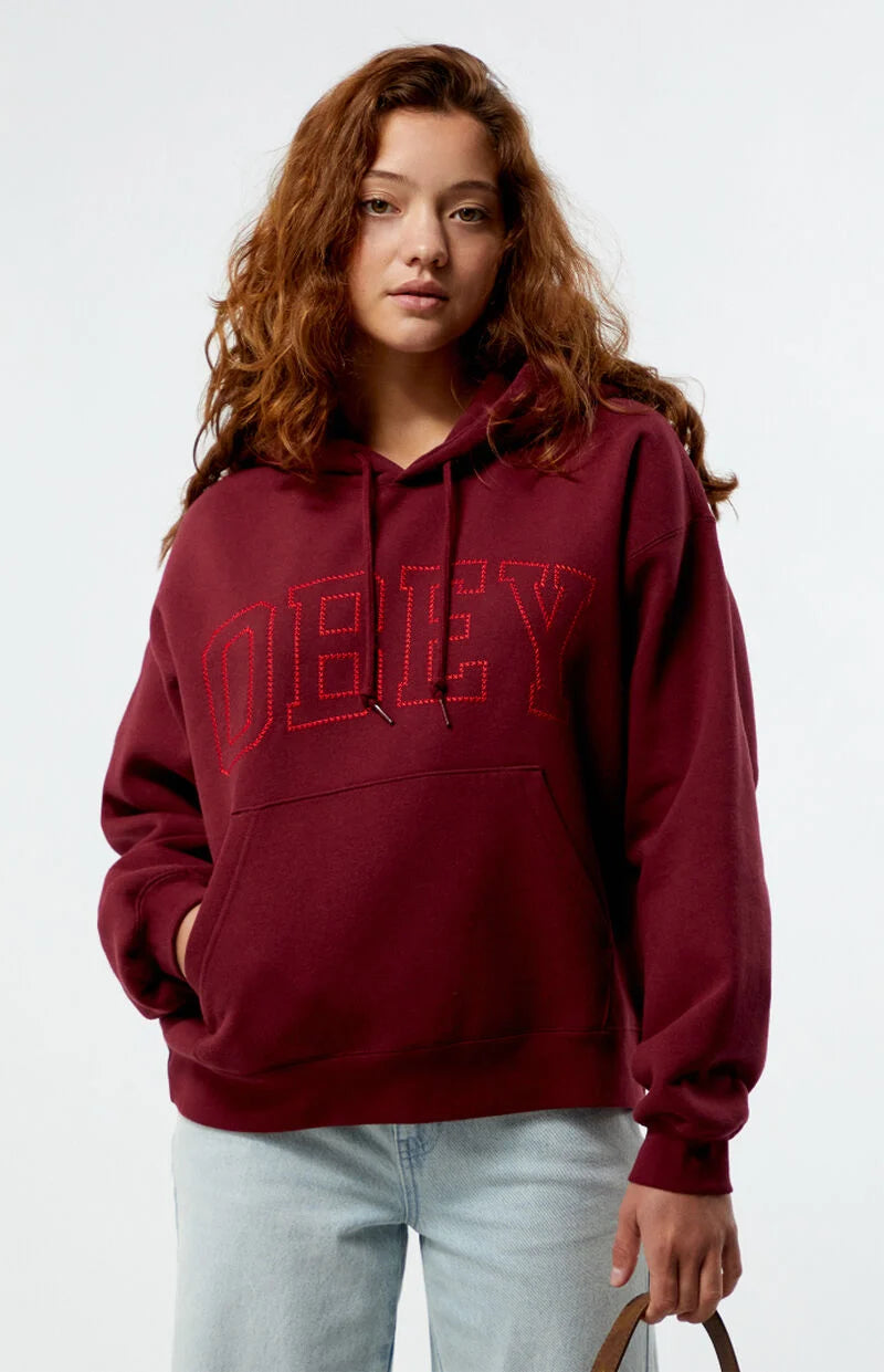 Obey CROSS STITCH COLLEGIATE HOOD - WINE Effortless Chic Apparel