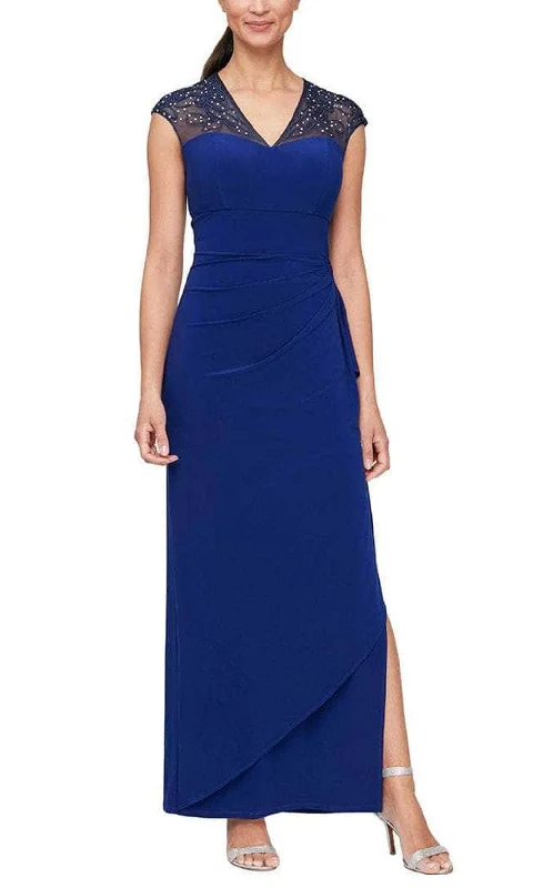 Alex Evenings - 82351585 Cap Sleeve Illusion Sheath Dress Polished Finish