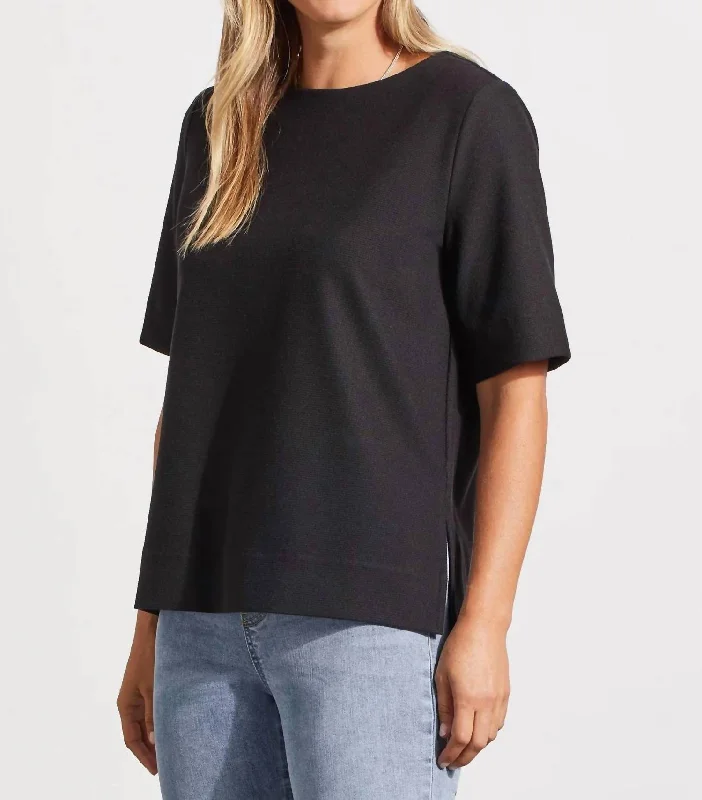 Boat Neck Top With Elbow Sleeve In Black Clearance Sale, All Cheap