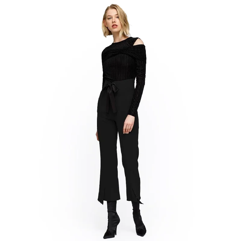 Women's High Waist Front Slit Trouser In Black Discounts On Casual Weekend Styles