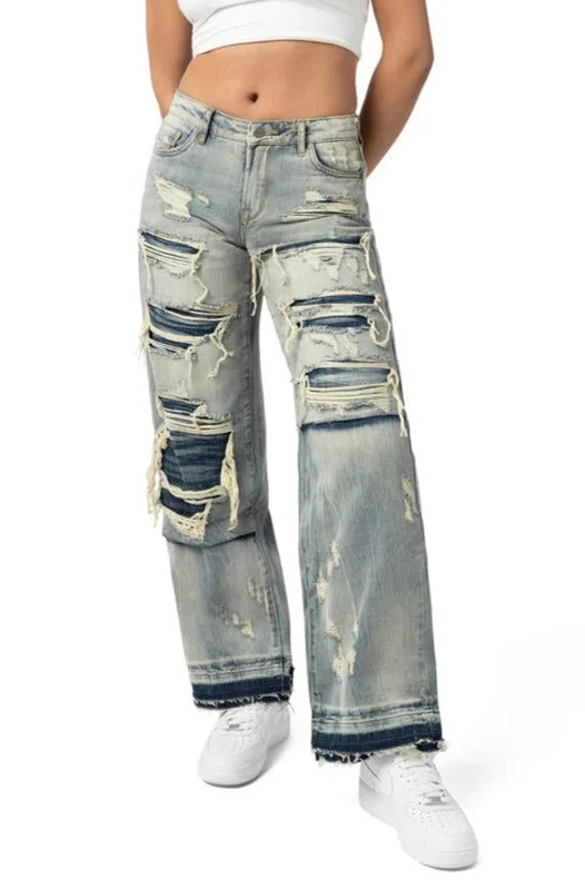 Women's Wide Leg Ripped Jean Quality Driven Apparel