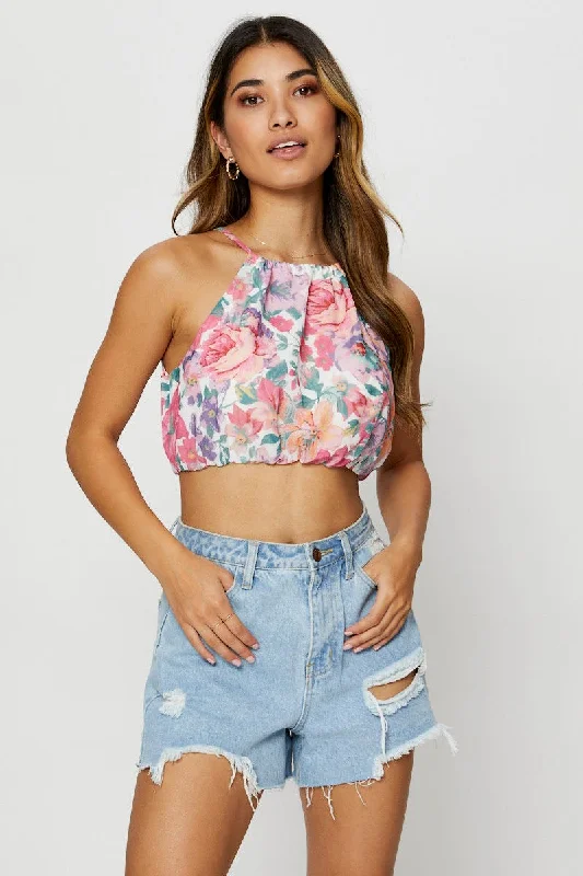 Print Halter Top Crop Statement Piece