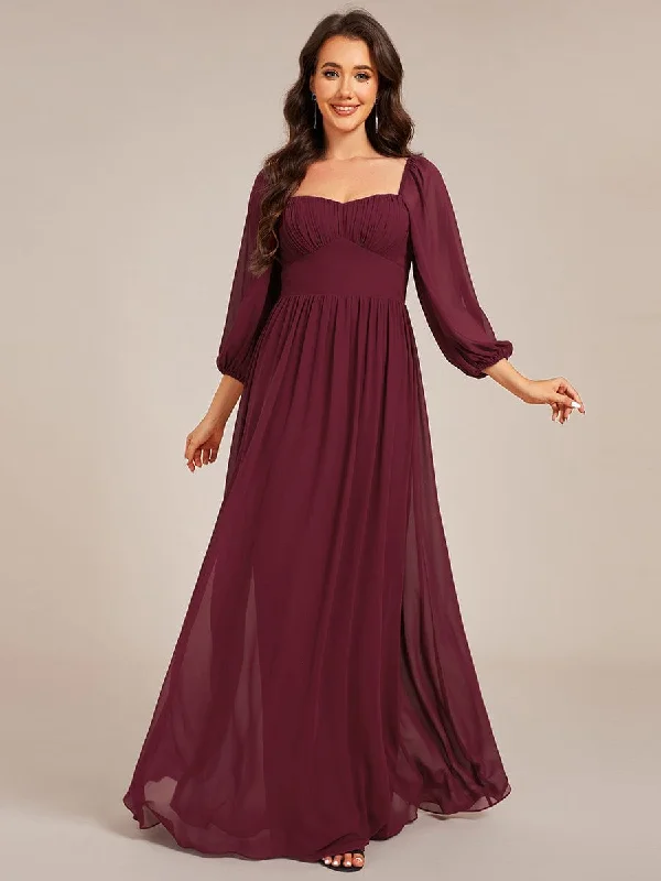 Sweetheart Neckline 3/4 Sleeve Chiffon Bridesmaid Dress Fashion Frontiers