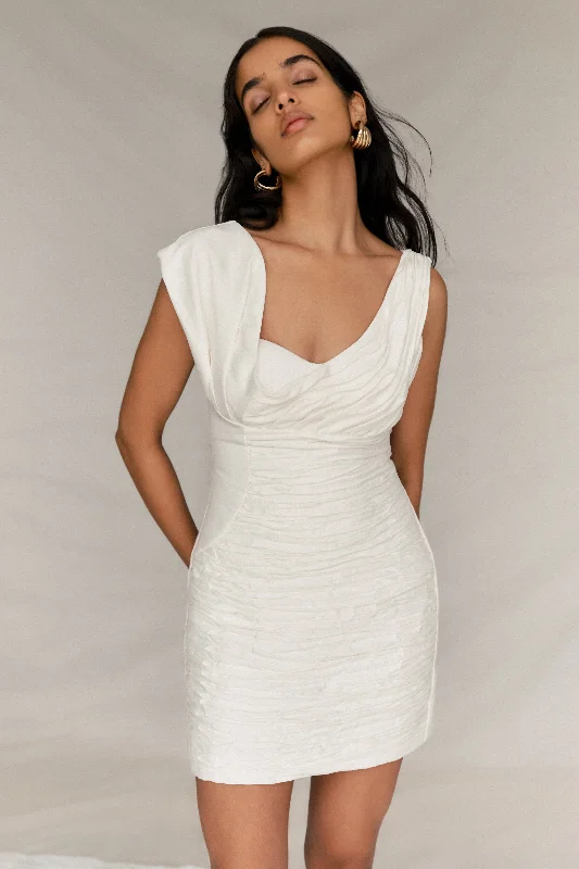 Farrah Structured Draped Mini Dress - White Clearance Event