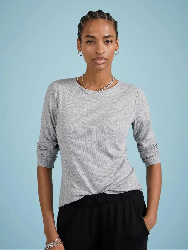 Krystea TENCEL™ & Organic Cotton Luxe Crew Neck Top | Grey Marl Trendy Street Style Attire