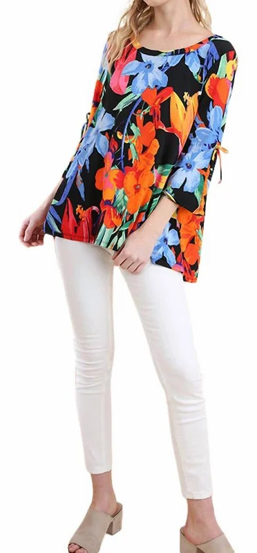 Floral Cutout Shoulder Top In Black Statement Piece