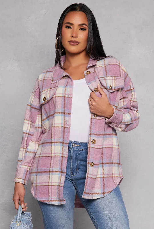 Spoon Jeans Plaid Tunic Shirt Flowy Fabric