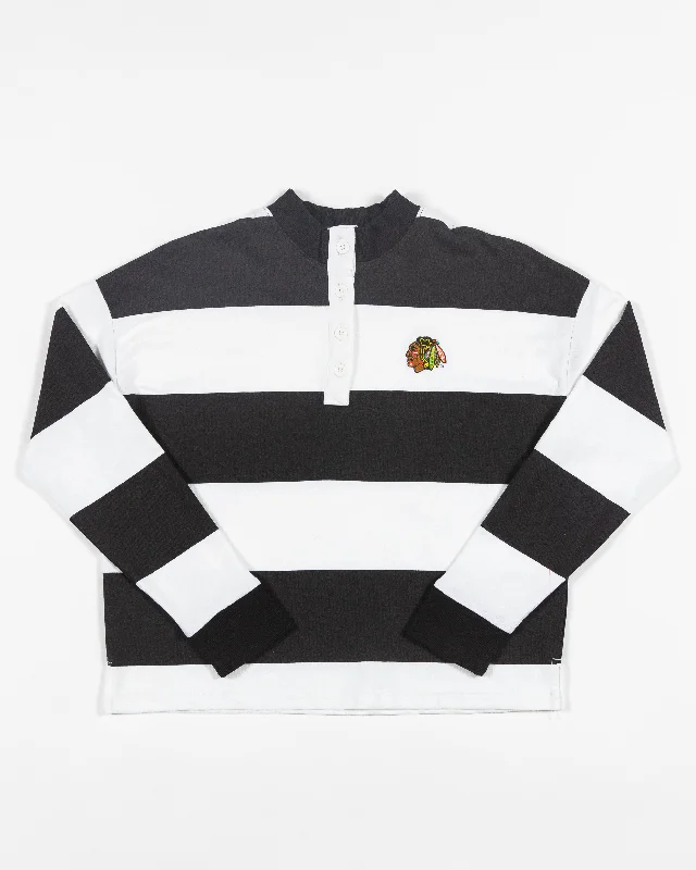 Antigua Ladies Chicago Blackhawks French Terry Striped Rugby Shirt Signature Style Essentials