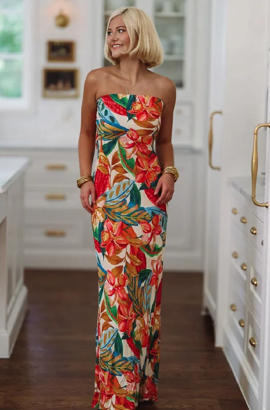 Botanical Garden Maxi Dress - Cream, Orange and Green Embrace New Fashion