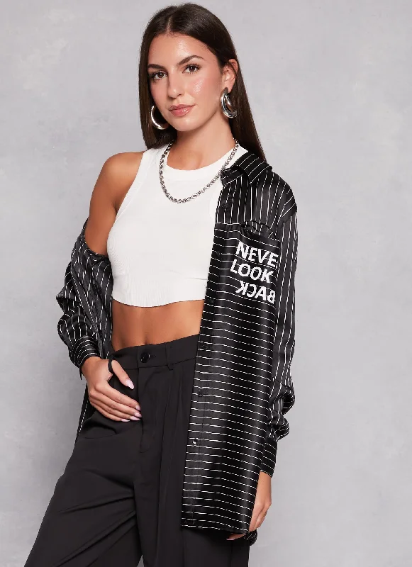 Never Look Back Satin Pinstripe Shirt Flash Deals