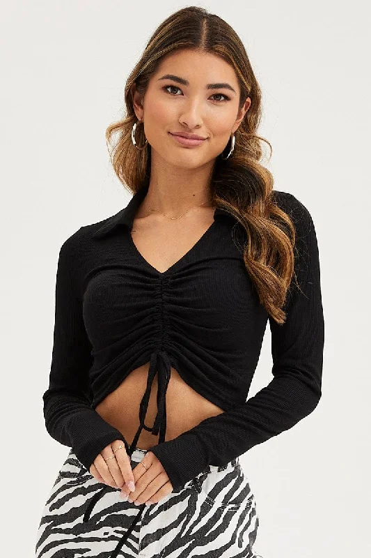 Black Ruched Top Long Sleeve Unbeatable Deals