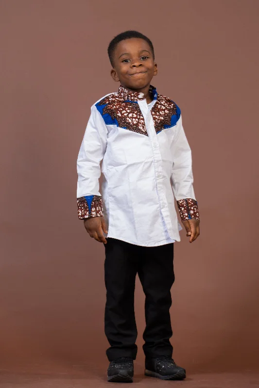 Timi Mixed Print Boy Shirt | White and African Ankara Print Limited Time Offer