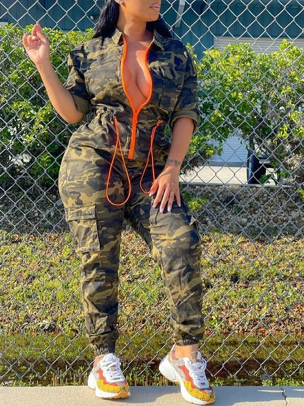 Motionkiller Camo Zip-Front Jumpsuit Fashion Sale