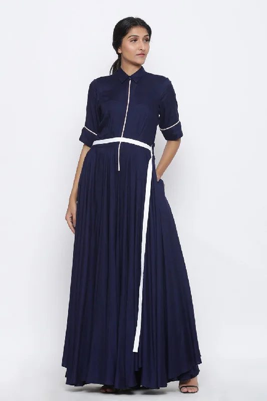 Navy Blue Trench Style Twill Tape Jumpsuit Feminine Elegant