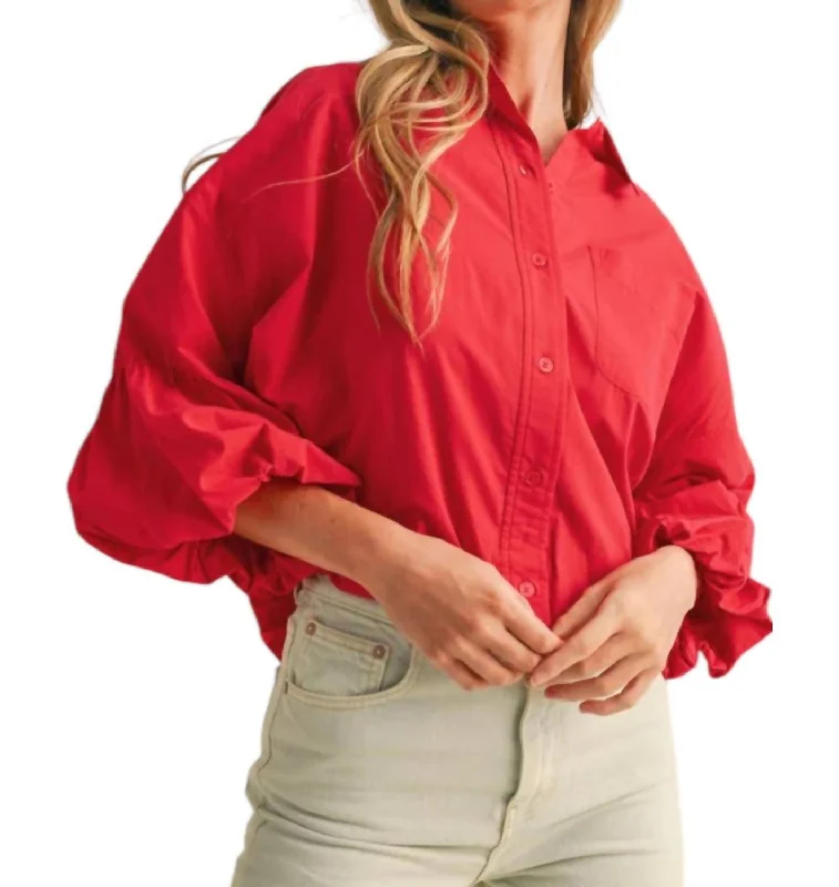 Aubry's Puff Sleeve Top In Berry Red Luxe Women's Apparel