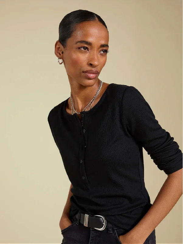 Chessie TENCEL™ Luxe Henley Top | Caviar Black Effortless Everyday Wear