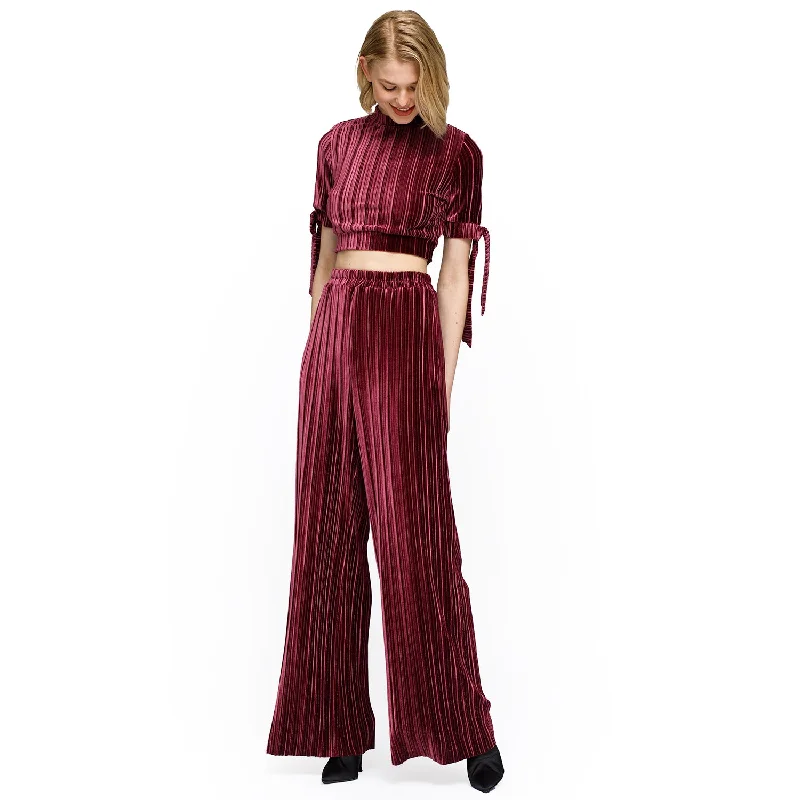 Women's Velvet Wide Leg High Waist Pants In Mulberry Flash Sale