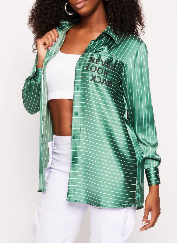 Never Look Back Satin Pinstripe Shirt Now On Sale For Chic Urban Styles