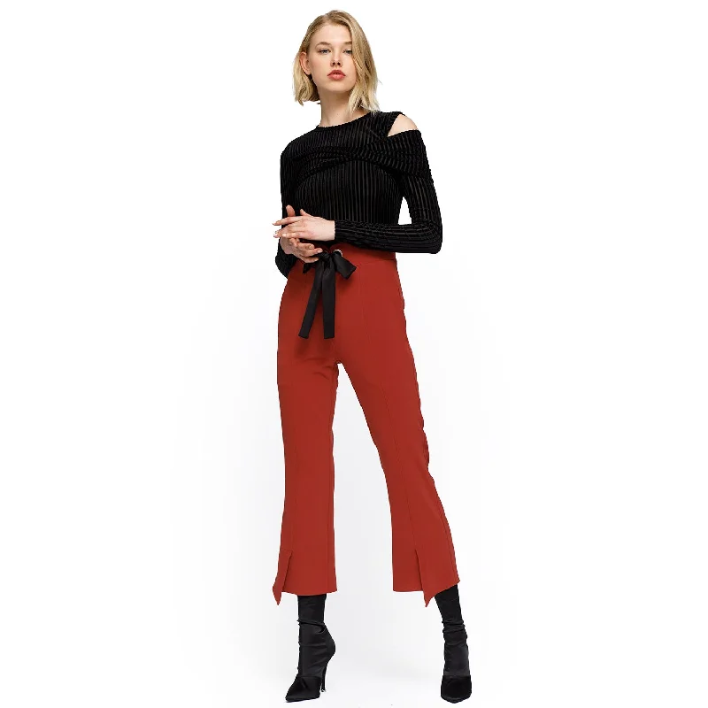 Women's High Waist Front Slit Trouser In Ruby Forward Trendsetter