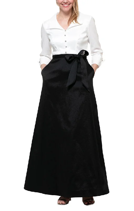 Long A-Line Taffeta Dress with Collar and Center Front Button Detail Fashion-Forward