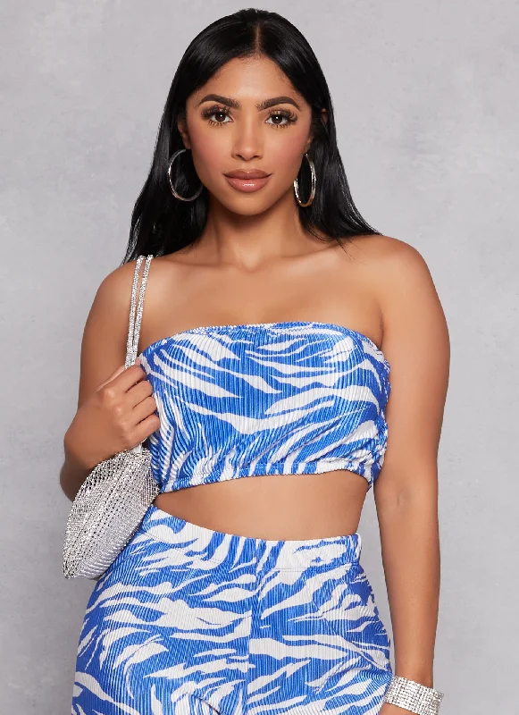 Plisse Printed Cropped Tube Top Seasonal Clearance